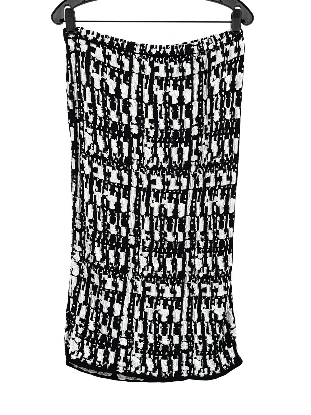 Jones New York Black and White Knit Column Midi Skirt